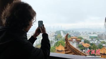 海外华文媒体登黄鹤楼 感受武汉“一桥两山”风光-中新网